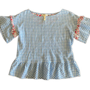 Matilda Jane Rural Route Blue Gingham Blouse Women's XS